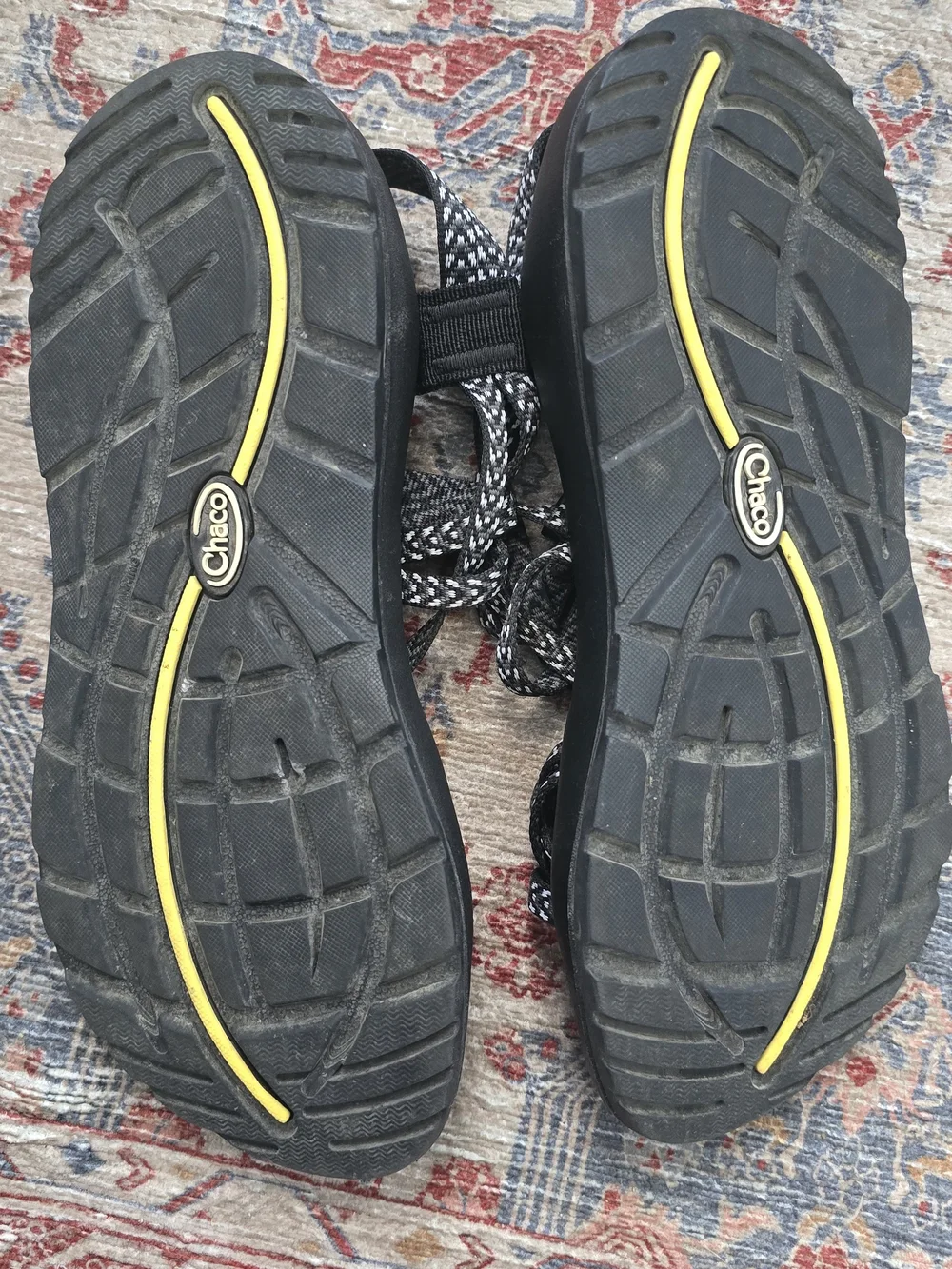 Chaco Black with White Pattern Strappy Sandals